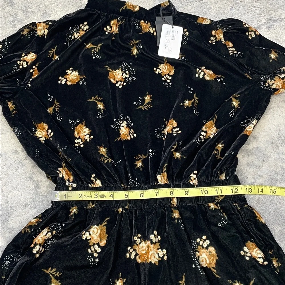 NWT Maje Inouk Floral Velvet Puff Sleeve Playsuit Black Floral Romper Sz 38